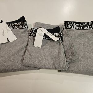 Womens LOT OF 3 NWT Calvin Klein LOGO Charcoal Leggings Size L